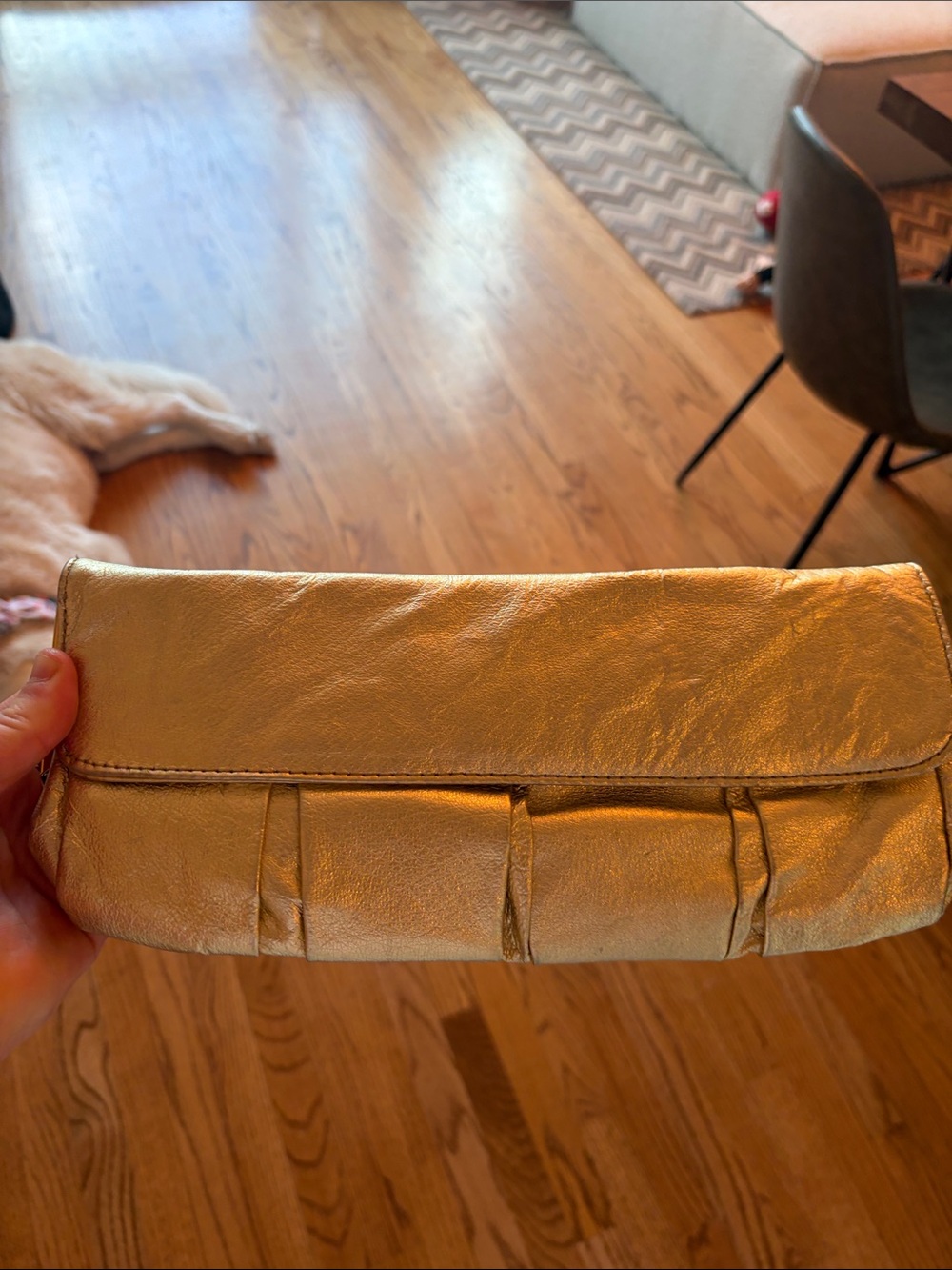 Solas Metallic Gold Pleated Clutch
